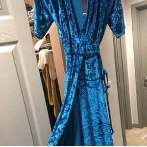Teal velvet wrap maxi dress